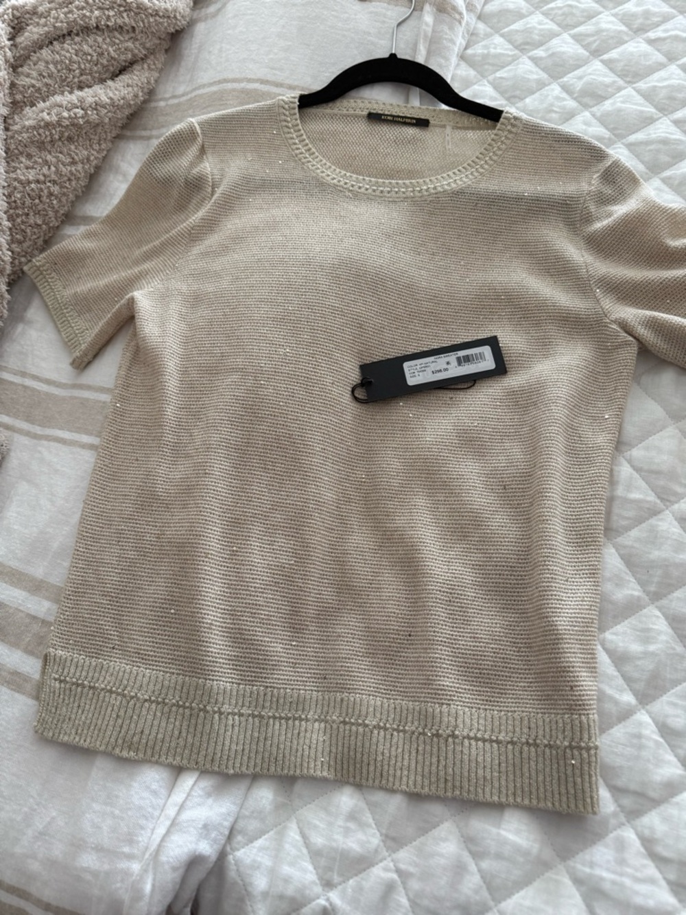 Kobi Halperin Beige/gold Short-Sleeve Knit Sweater